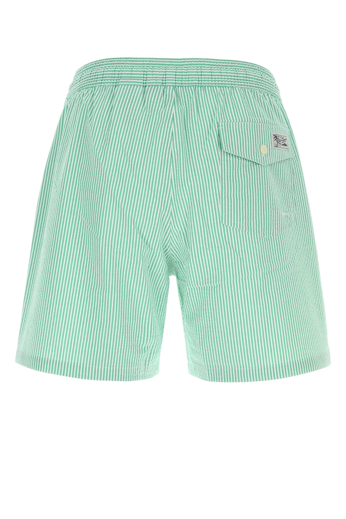 Embroidered Stretch Cotton Blend Swimming Shorts Keywestgreenstripe Costumi Da Bagno