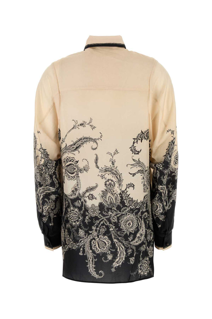 Printed Silk Rhiannon Shirt Creamblackfloral Exterior: Camicie
