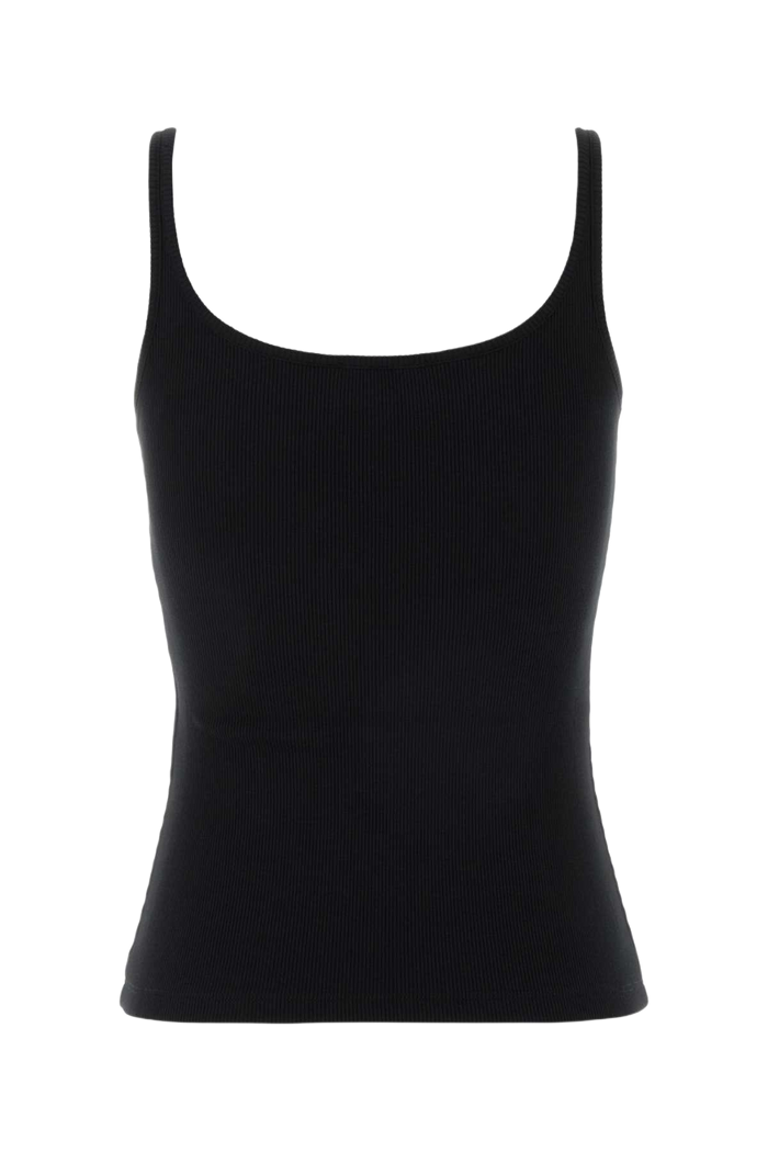 Black Stretch Cotton Tank Top Blackwhite Exterior: Elastane Maglie
