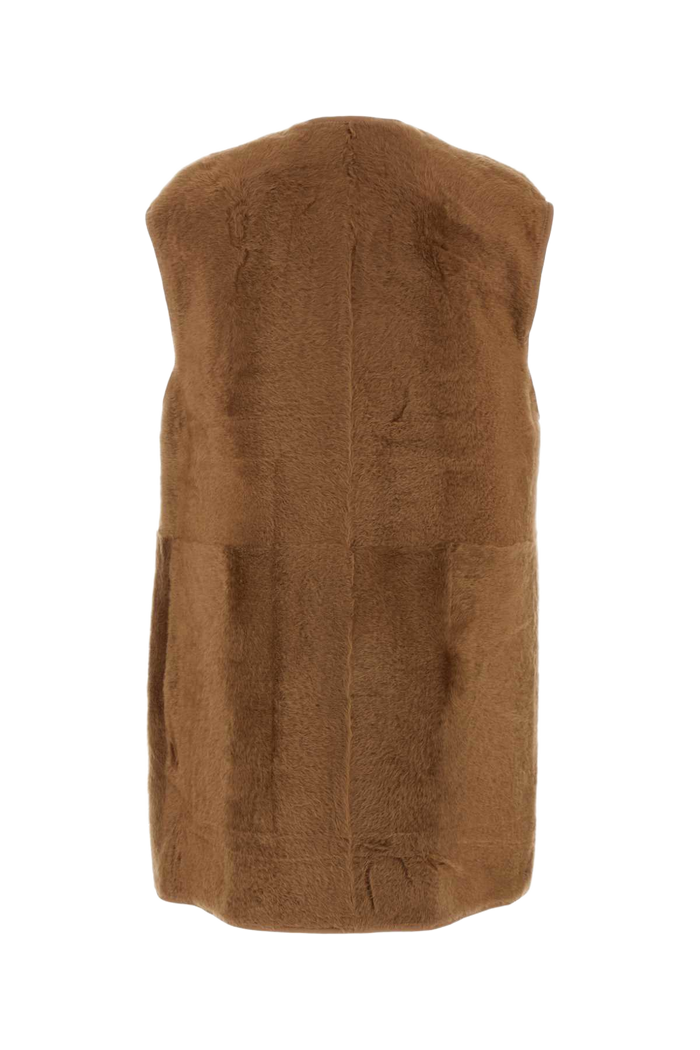 Biscuit Shearling Effige Sleeveless Coat Cammello Cappotti