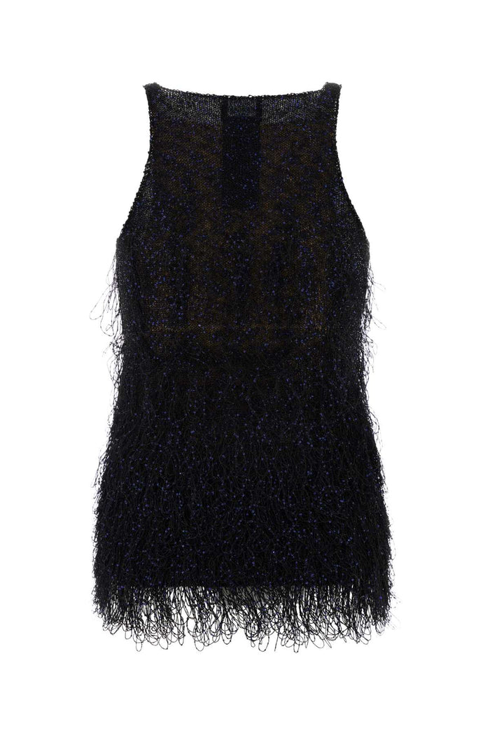 Embellished Nylon Bend Top Blu Maglie