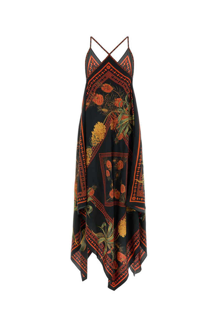 Printed Twill Dress Multiblackorange Exterior: Viscose Abiti