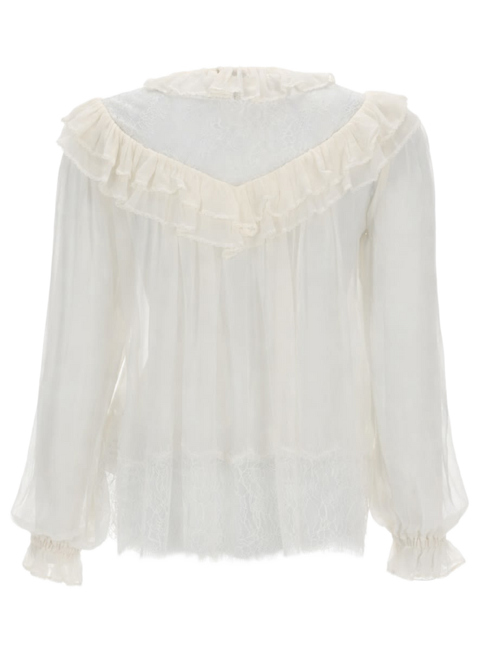Georgette Blouse With Ruffles White Viscose Tops