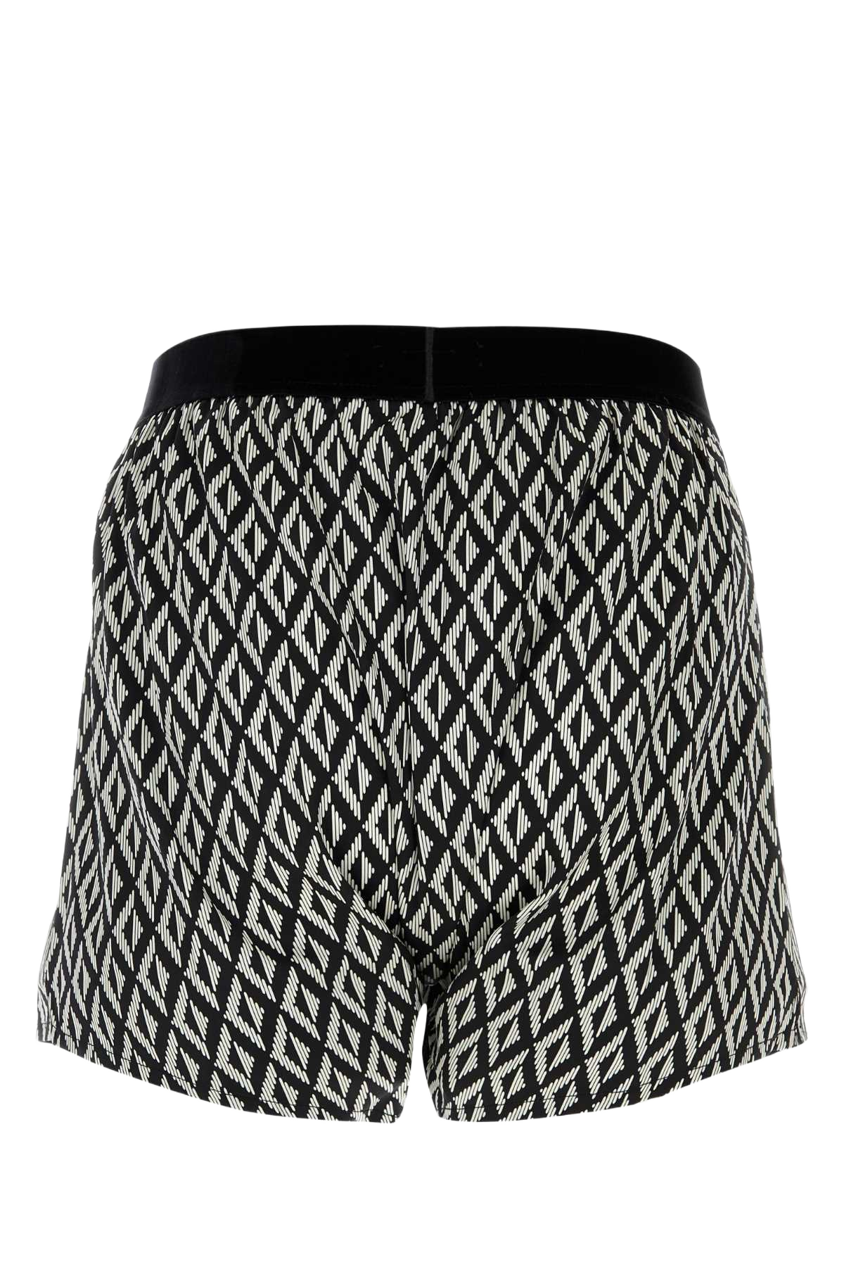 Printed Stretch Satin Boxer Blackivory Se Ea Intimo