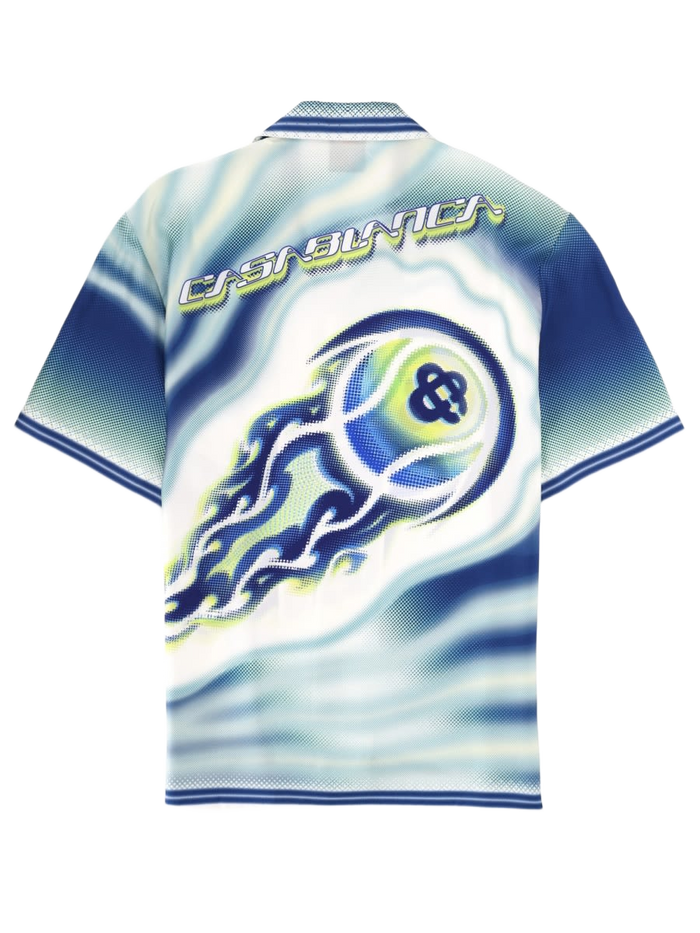 Flaming Tennis Ball Shirt Blue Silk