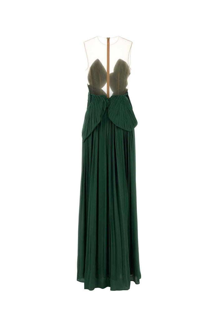 Dark Green Georgette Serenne Long Dress 2472evergreen Exterior: Polyester Abiti Lunghi