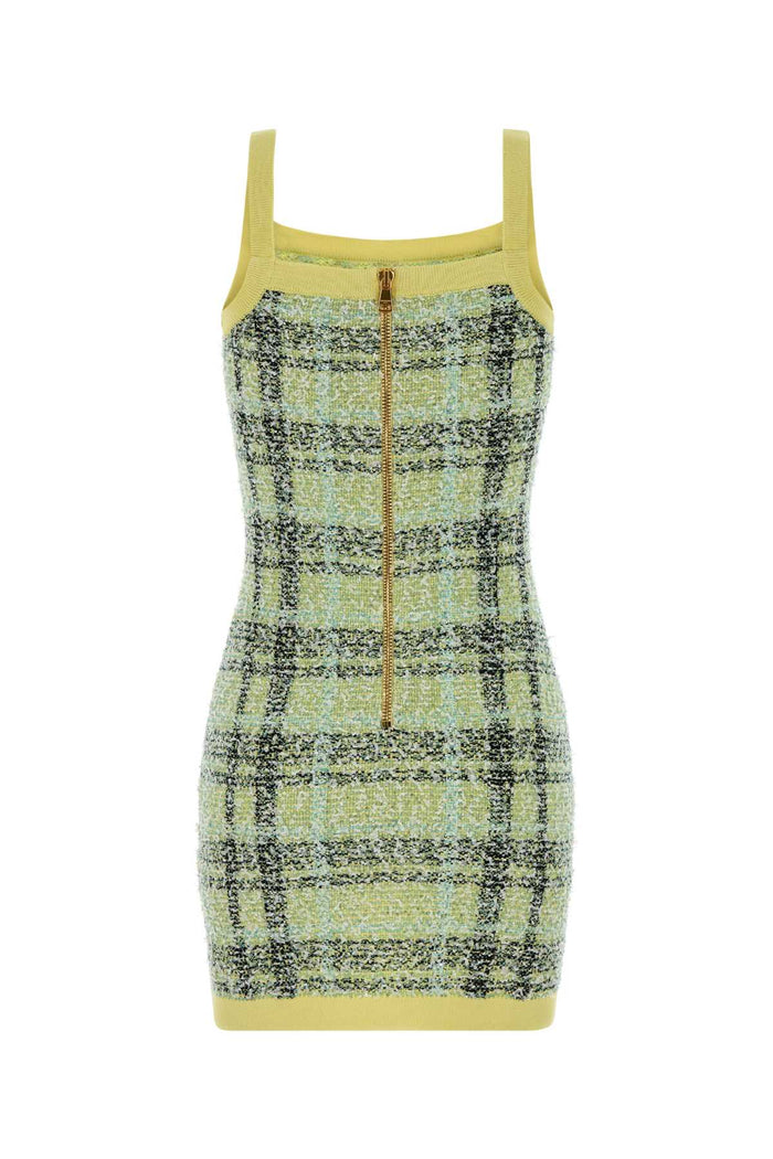 Embroidered Tweed Dress Ijx Jaune Pâle/vert Pale/noir Abiti