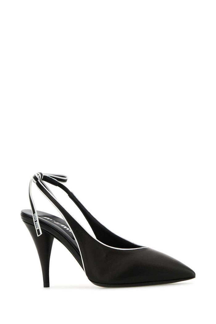 Black Leather Pumps Nerobianco Agnello Scarpe Con Tacco