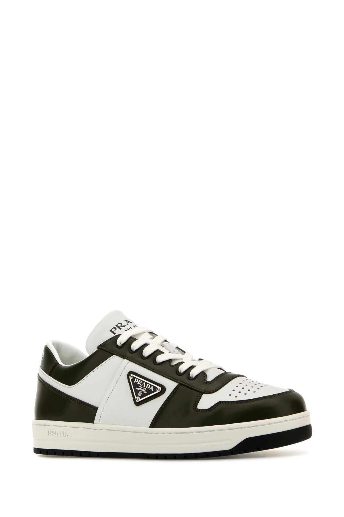 Two-Tone Leather Downtown Sneakers Biancomilitare Vitello