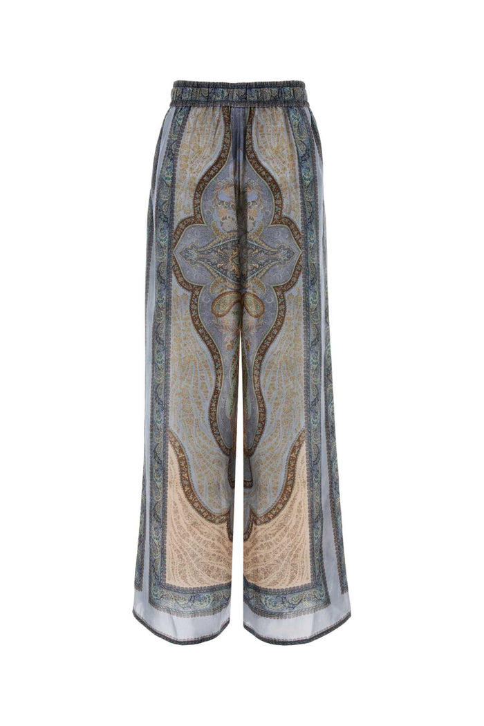 Tapestrybluemulti Silk Pantaloni