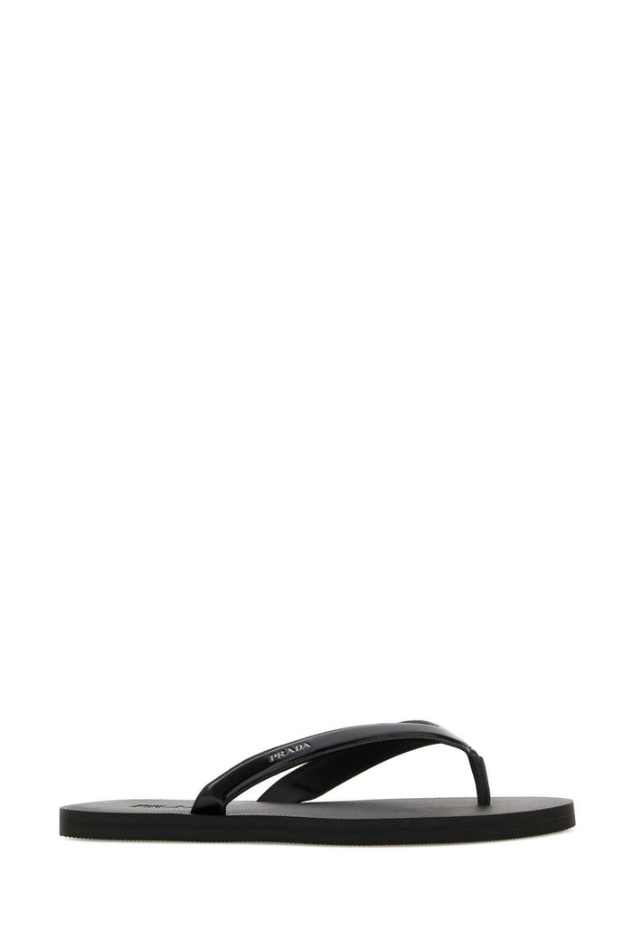 Black Leather Thong Slippers Nero