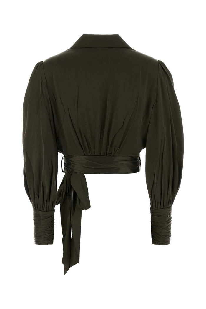 Olive Green Silk Blouse Darkolive Maglie