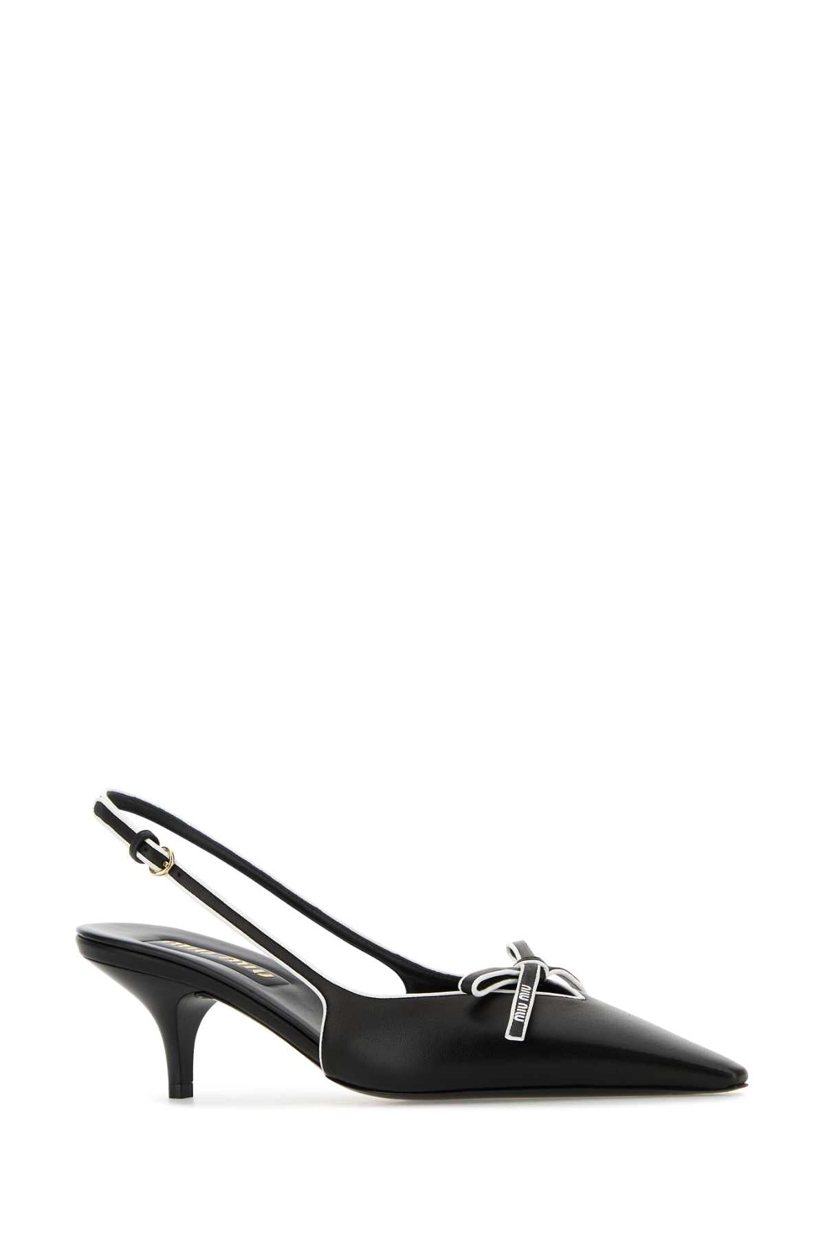 Black Leather Nappa Pumps Nerobianco Agnello Scarpe Con Tacco