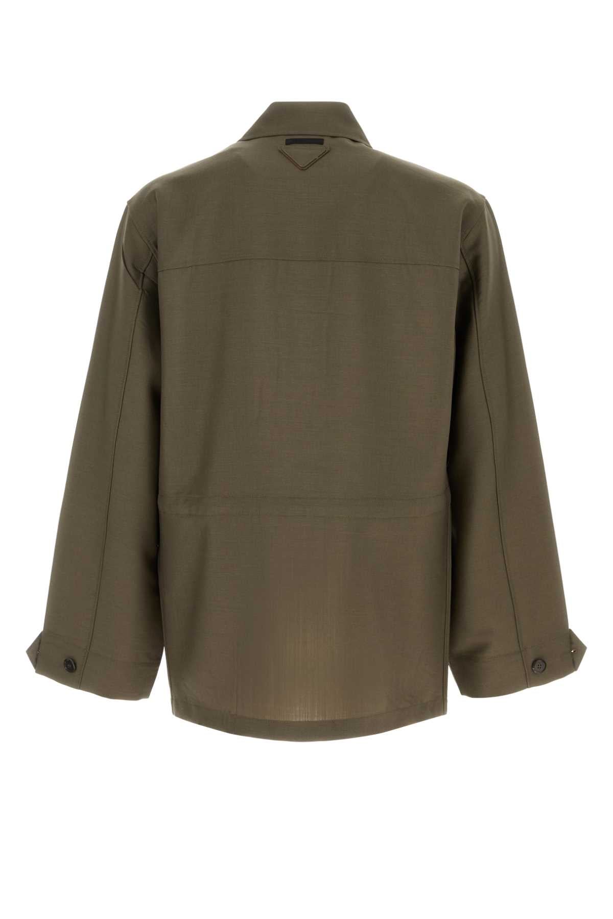 Olive Green Mohair Blend Jacket Militare Exterior: Virgin Wool Giubbini