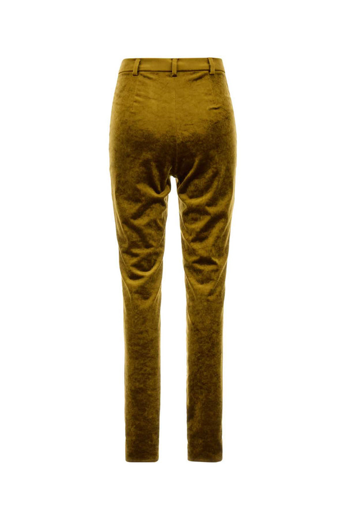 Olive Green Chenille Skinny Pant Caramelsuede Viscose Mix Pantaloni