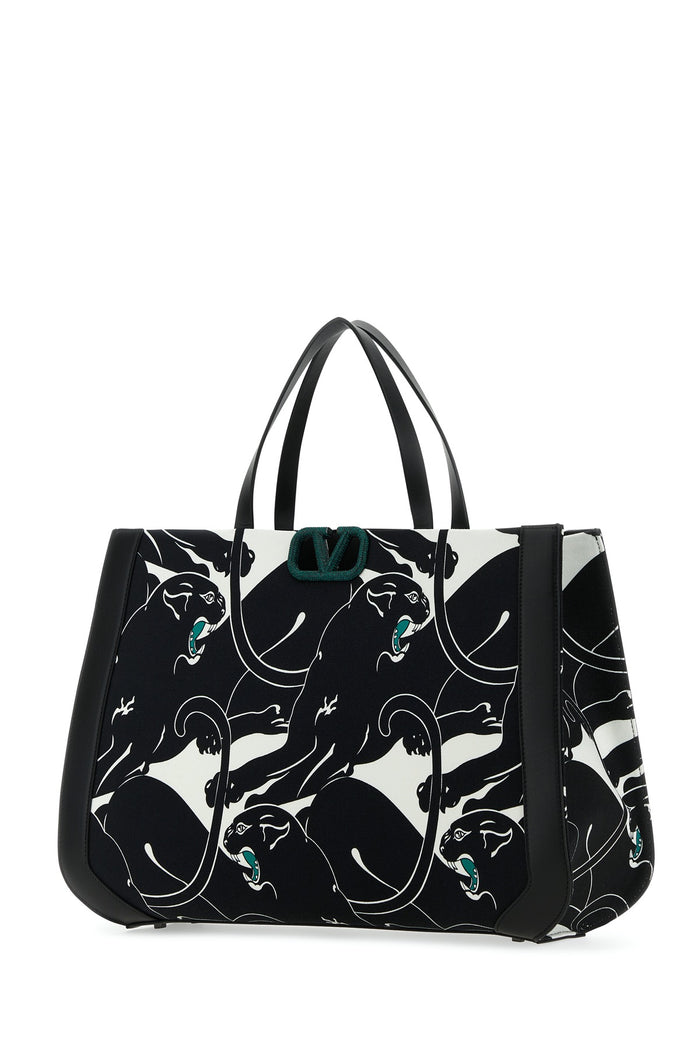 Printed Canvas And Leather Valentino Garavani Escape Shopping Bag Biancoverdeneroemerald Borse A Tracolla