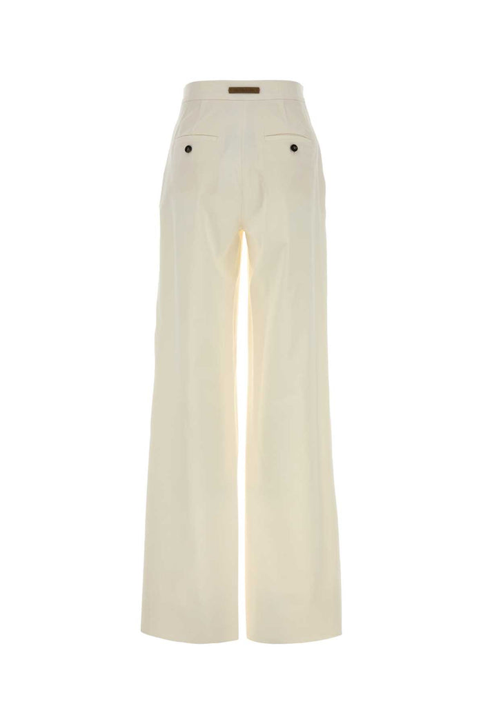 White Stretch Cotton Dentice Wide-Leg Pant Bianco Avorio Exterior: Elastane Pantaloni