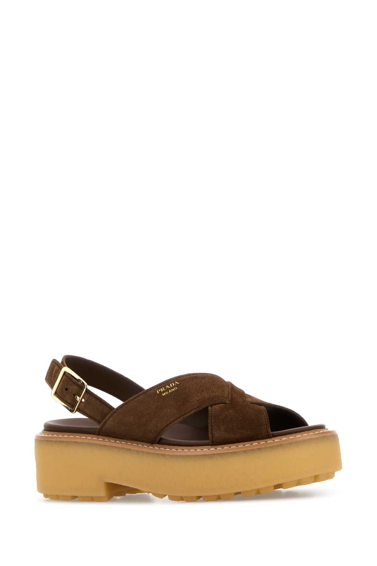 Brown Suede Sandals Cacao Vitello Sandali