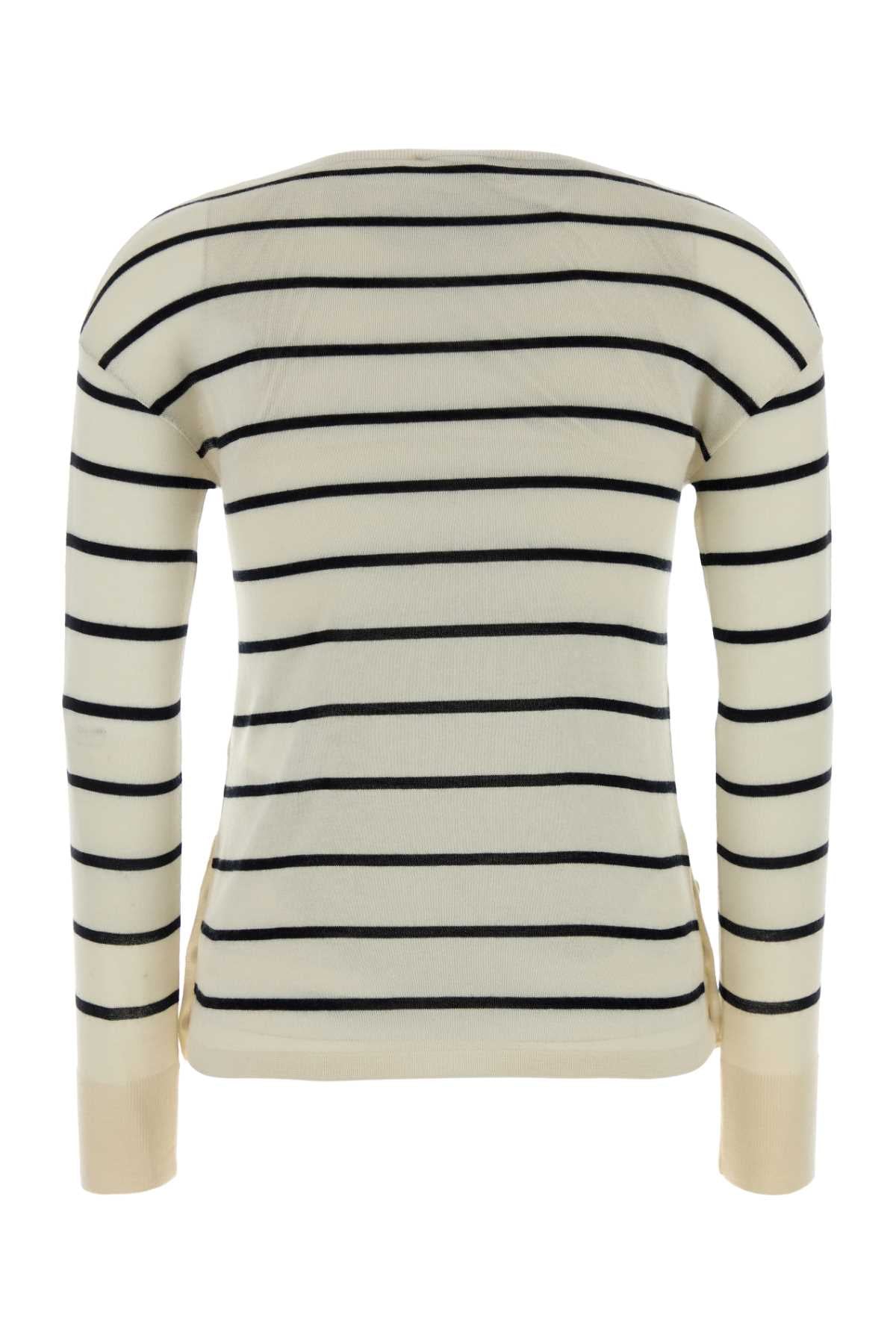 Embroidered Cashmere Blend Tabella Sweater Bianco/blu Exterior: Silk Maglieria