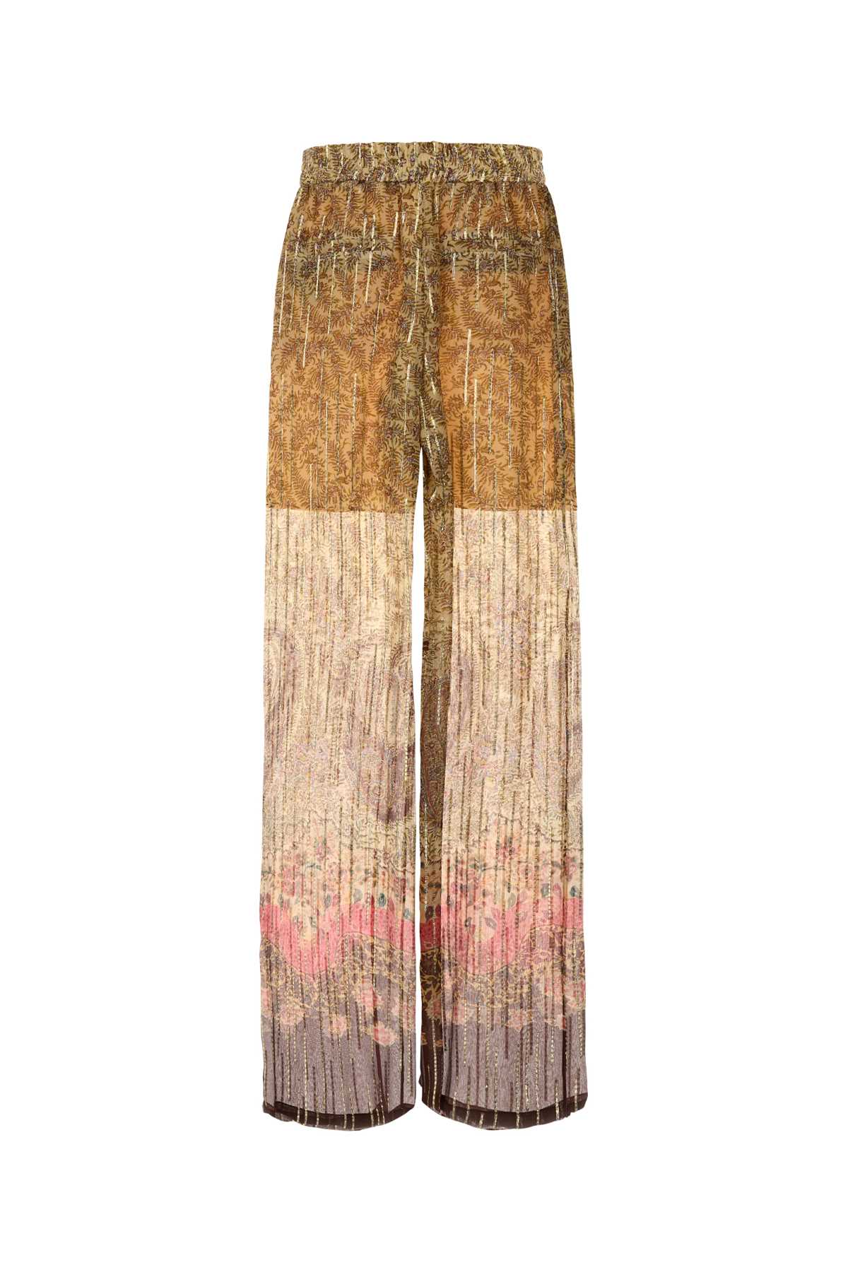 Printed Pekin Wide-Leg Pant Almondbeigemulticolor Silk Metallised Fibre Pantaloni