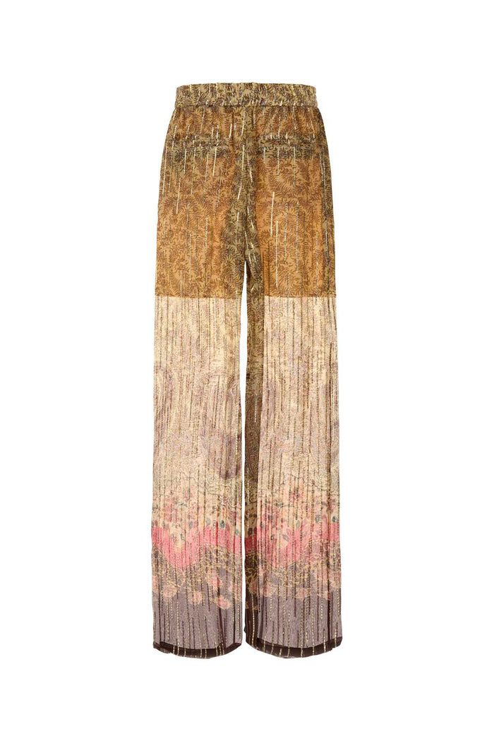 Printed Pekin Wide-Leg Pant Almondbeigemulticolor Silk Metallised Fibre Pantaloni