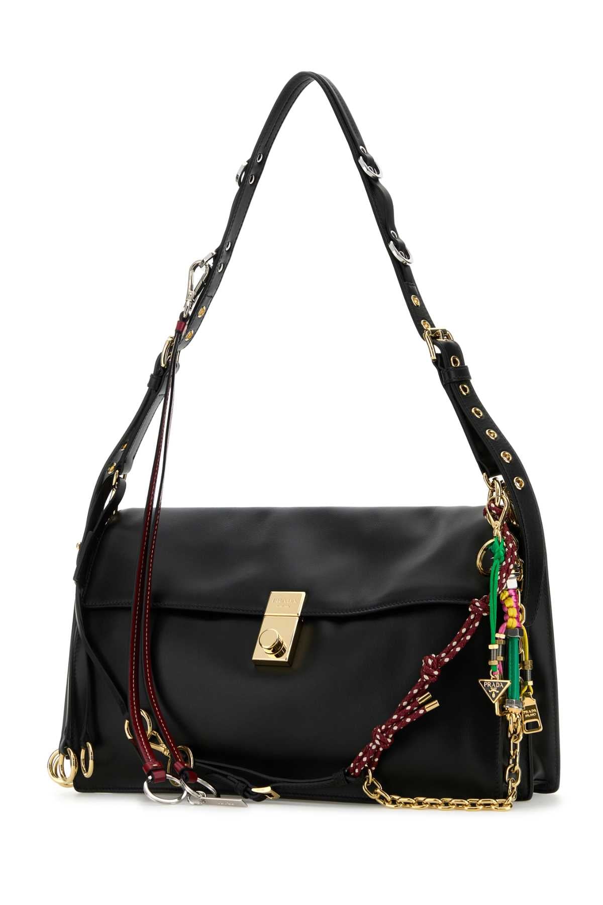 Black Leather Large Prada Soft Sound Shoulder Bag Nero Vitello Borse A Mano