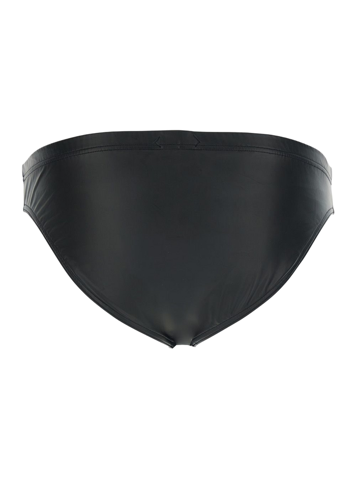 Brief Faux Leather Black With Laminated Jersey Detail For Men Polyester Elastane Beachwear
