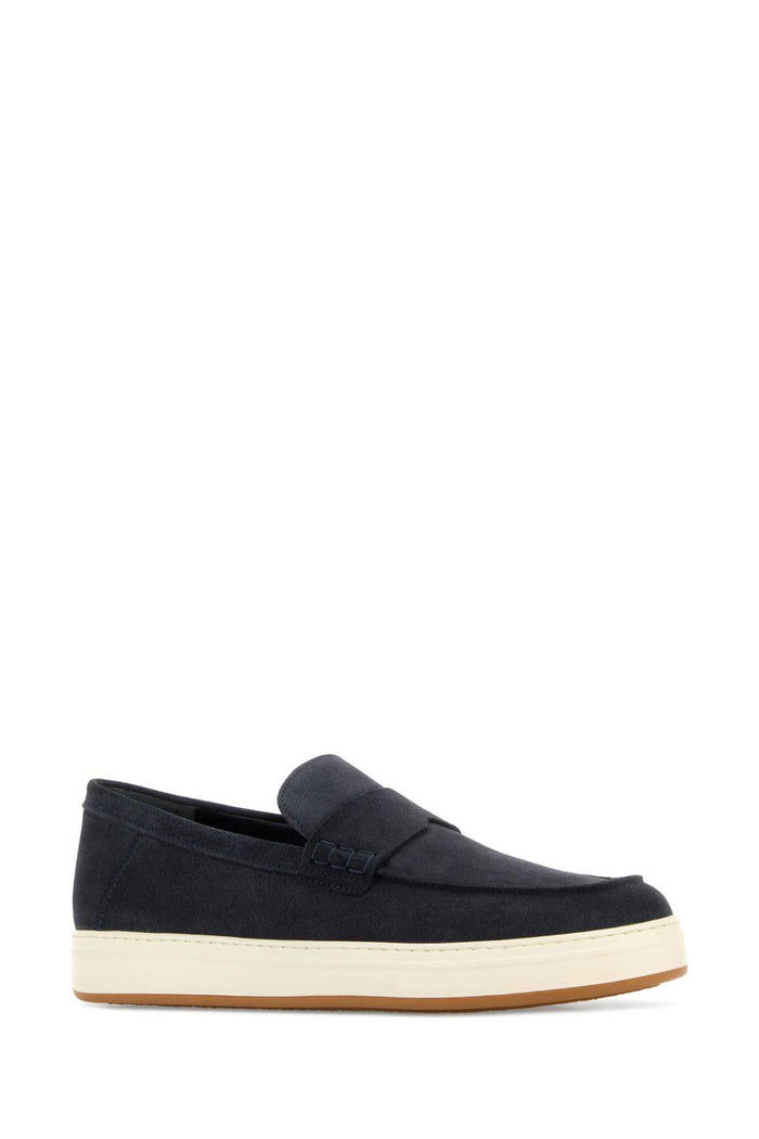 Dark Blue Suede Loafers Blu Calfskinpa Ea Mocassini