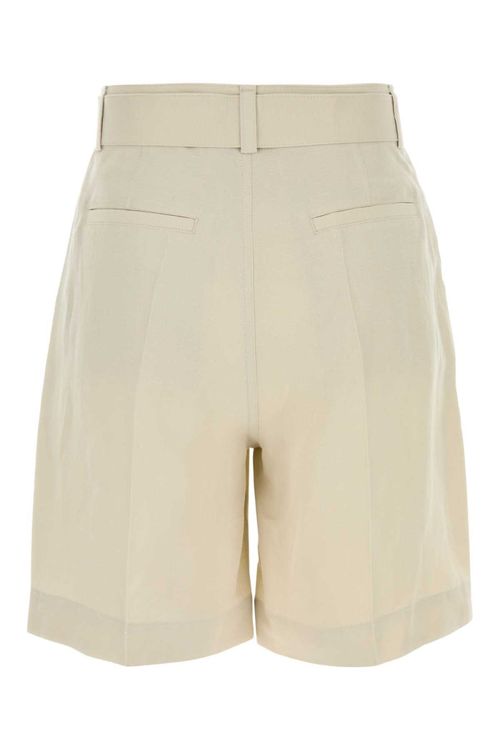Sand Viscose Blend Shorts Beige Exterior: Linen Bermuda