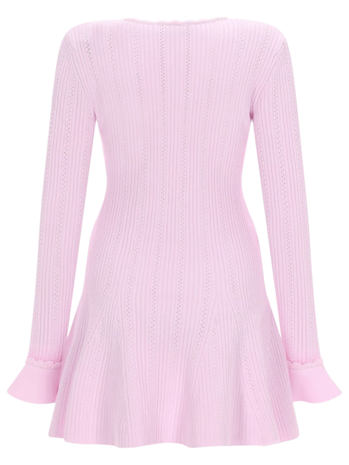 Mini Dress With Beads Pink Viscose Polyamide Elastane