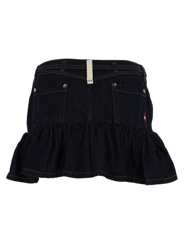 Denim Miniskirt With Belt Cotton Skirt