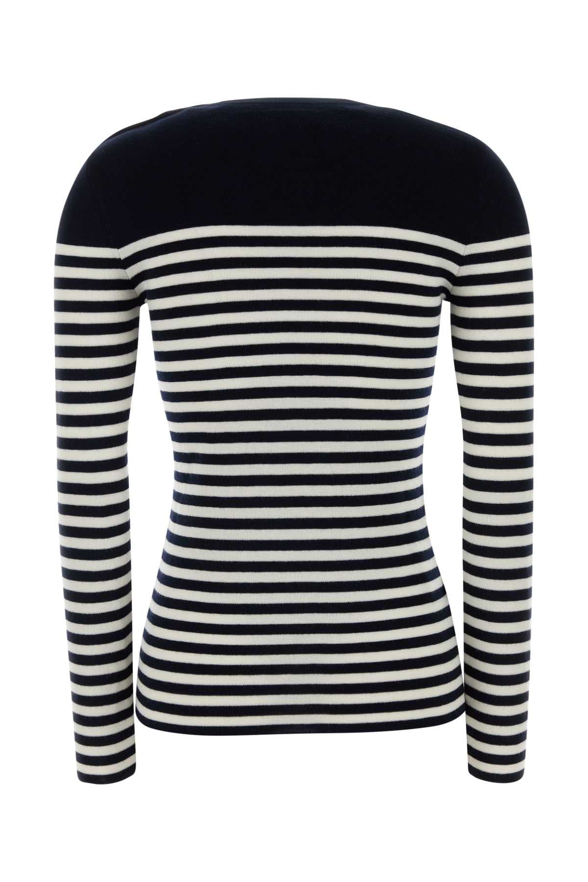 Embroidered Wool Sweater Blu+bianco Exterior: Virgin Maglieria