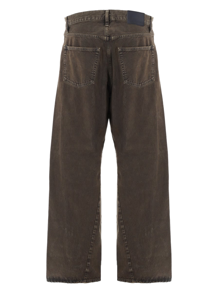 Wide Twist Pants Brown Cotton Jean