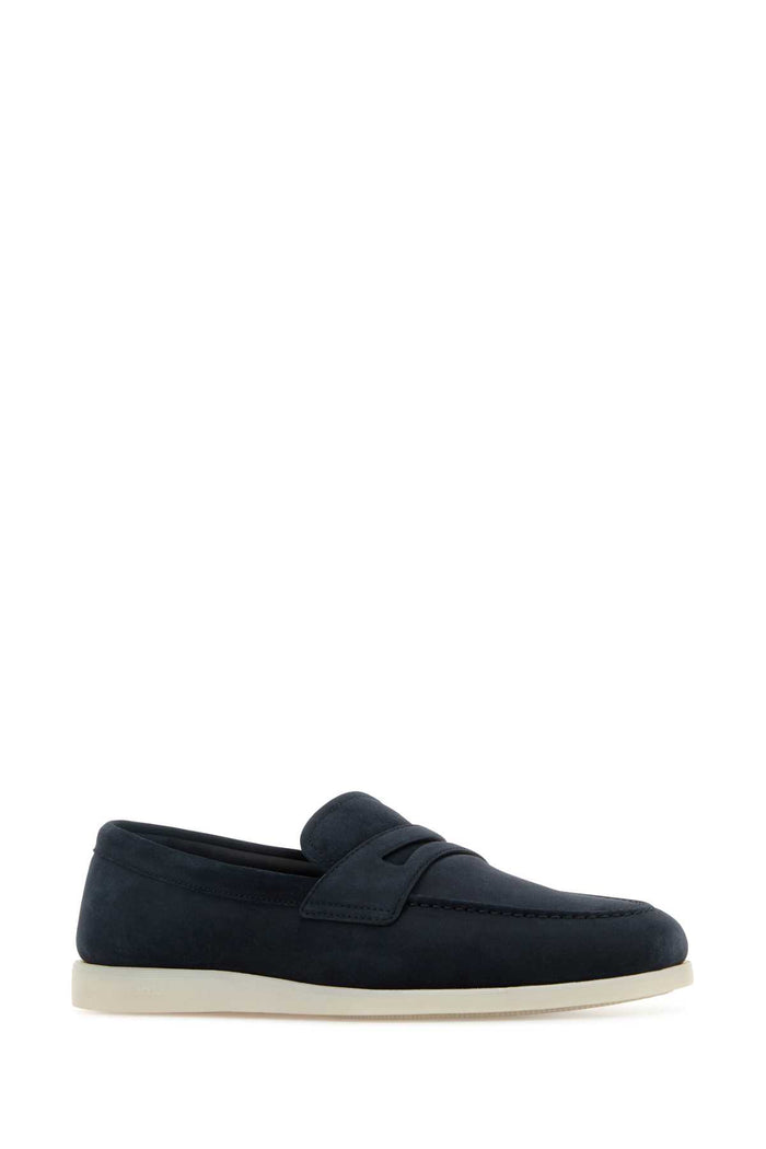 Navy Blue Suede Loafers Vitello Mocassini