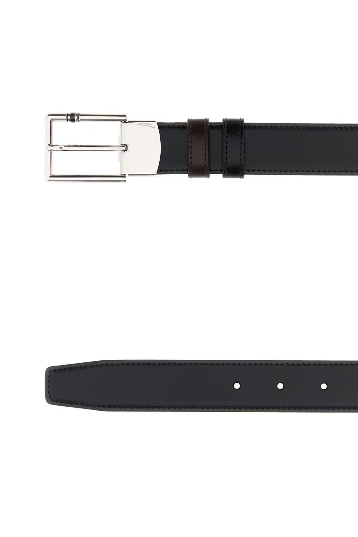 Black Leather Reversible Belt 000 Cinture