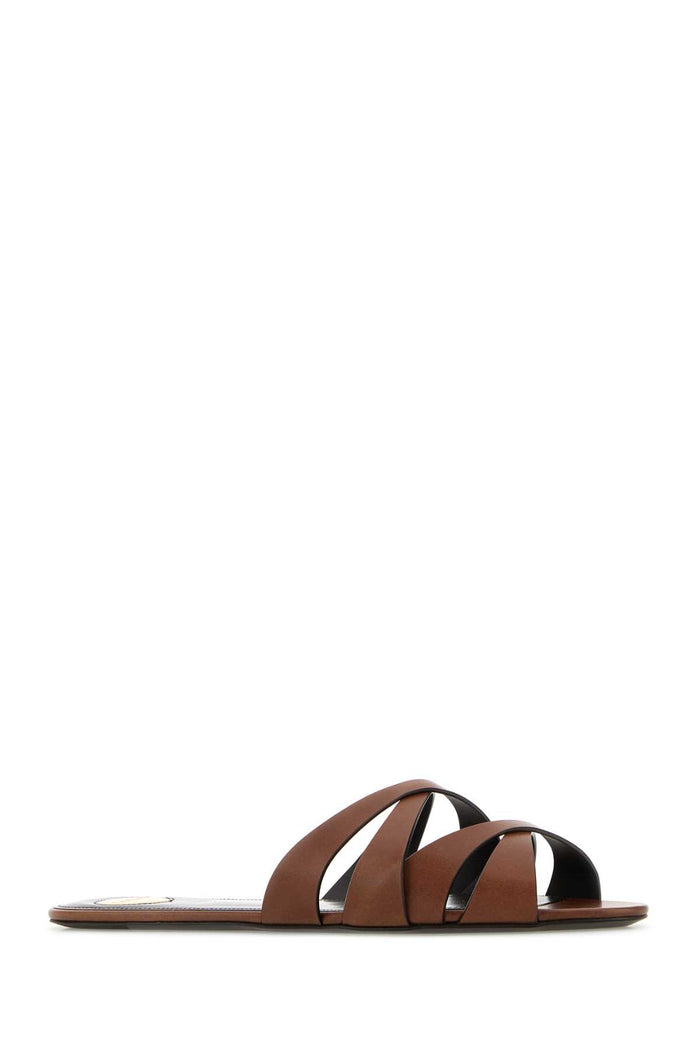 Brown Leather Chandelle Slippers Bruciato