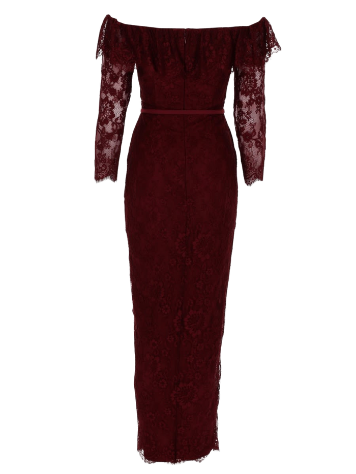 Lace Dress With Jewel Buttons Bordeaux Polyamide Viscose