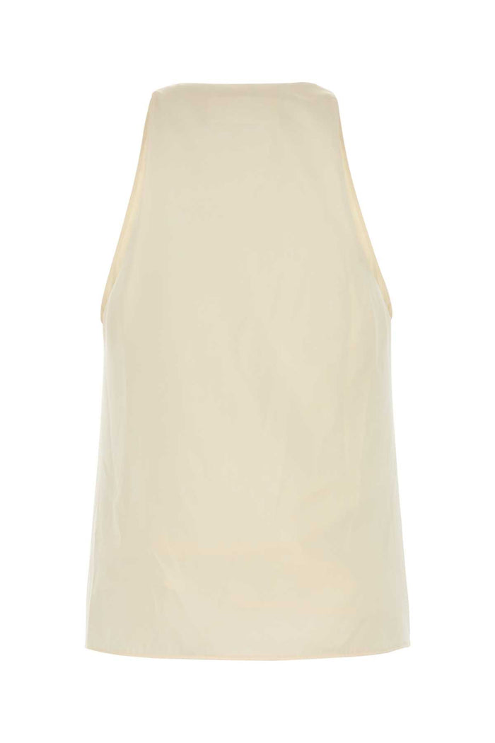 Cream Stretch Satin Bianca Top Maglie