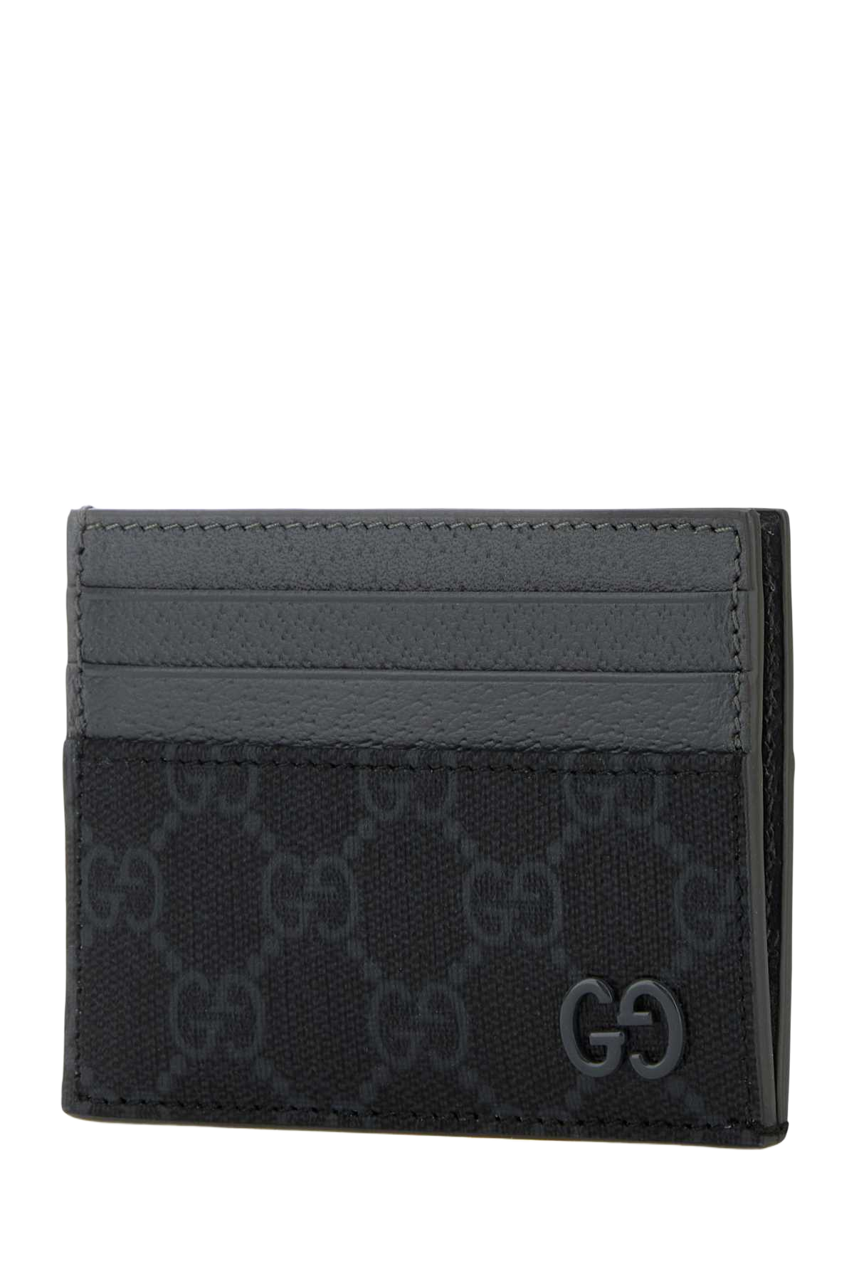 Gg Fabric And Leather Card Holder Blacksteelsteel Portafogli
