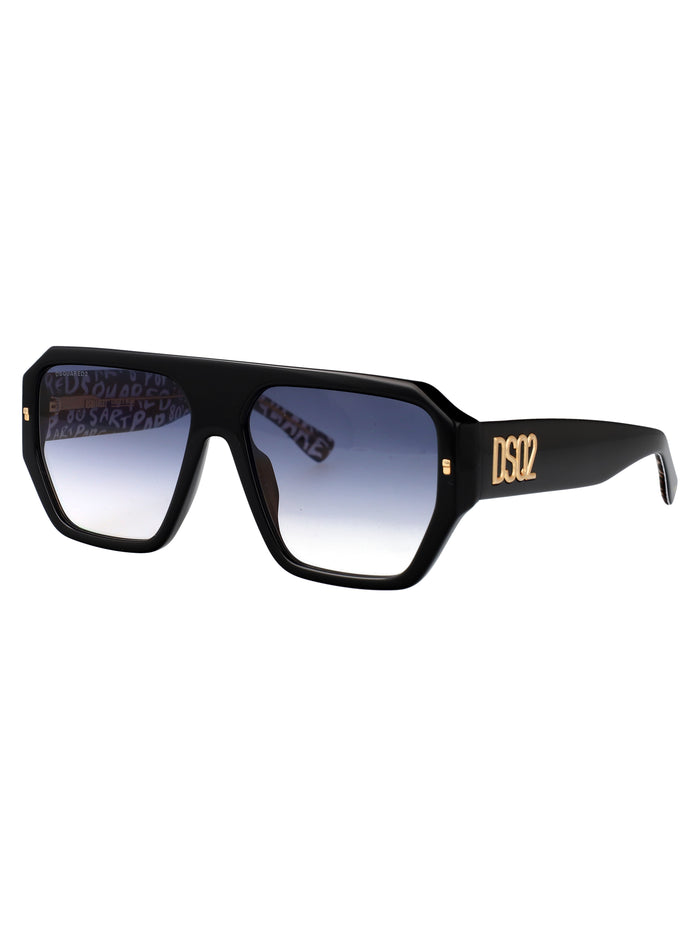 D2 0128-S Black Pattern White Acetate Sunglasses