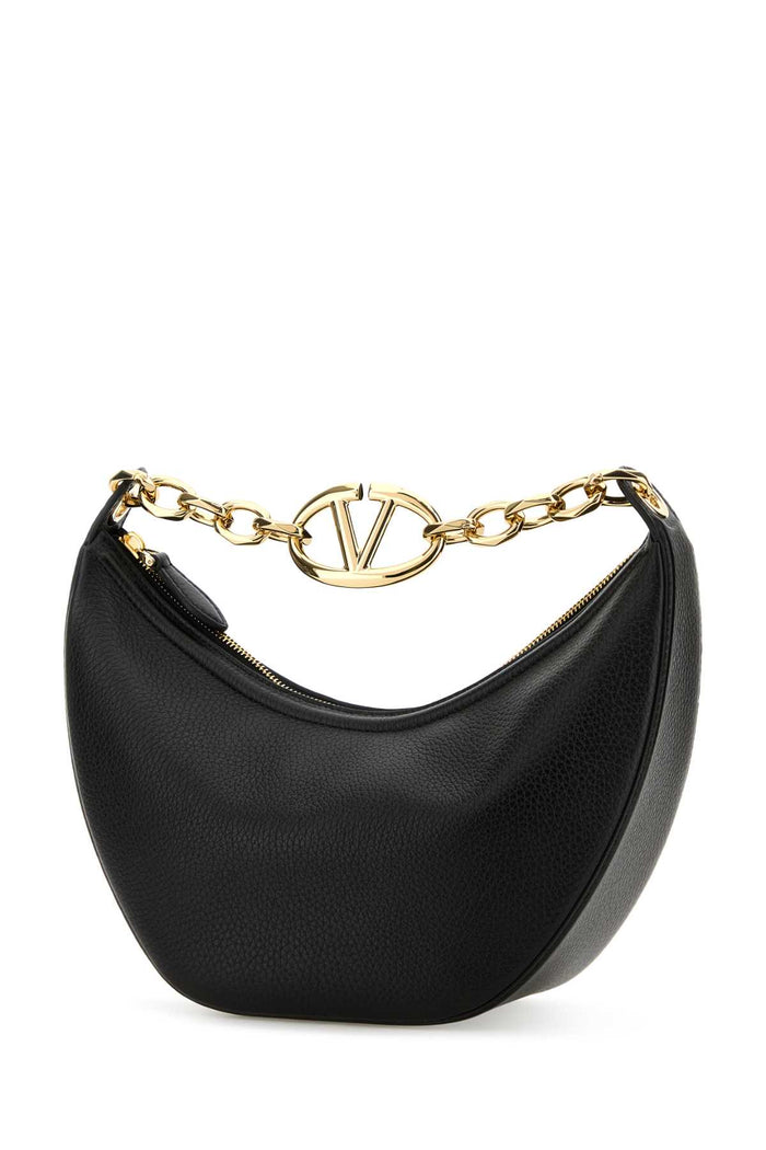 Black Leather Small Hobo Vlogo Moon Handbag Nero Borse A Mano