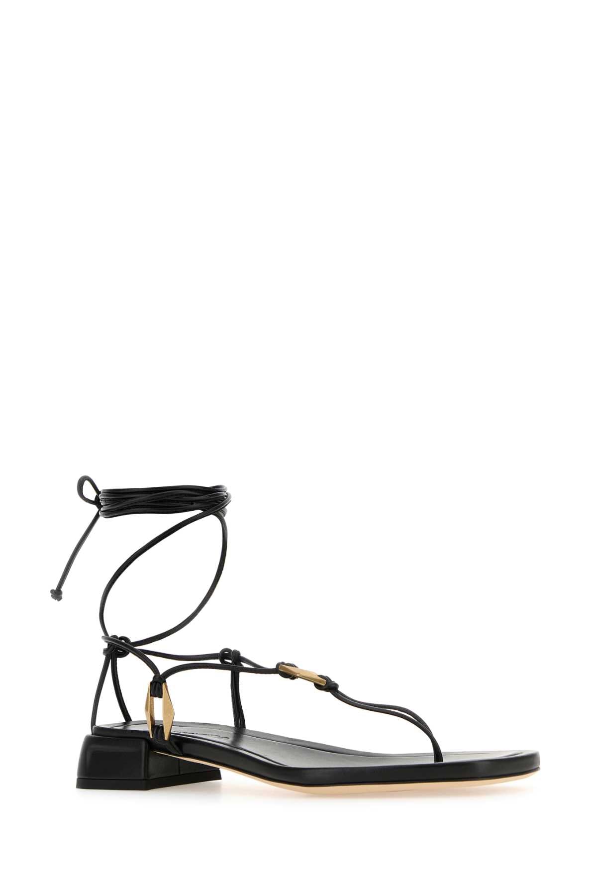 Black Nappa Leather Onyxia Thong Sandals Blackgold Sandali