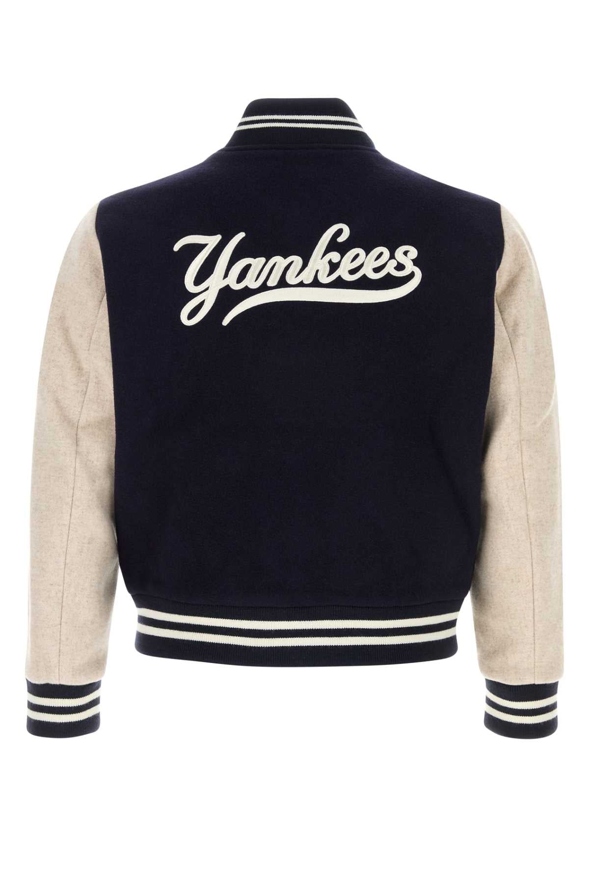 Dark Blue Wool Blend Bomber Jacket Darknavyecru Giubbini
