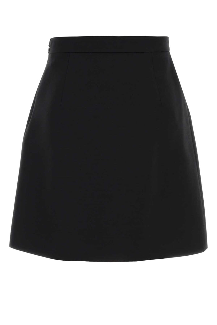 Black Crepe Couture Mini Skirt Nero Virgin Wool Silk Gonne