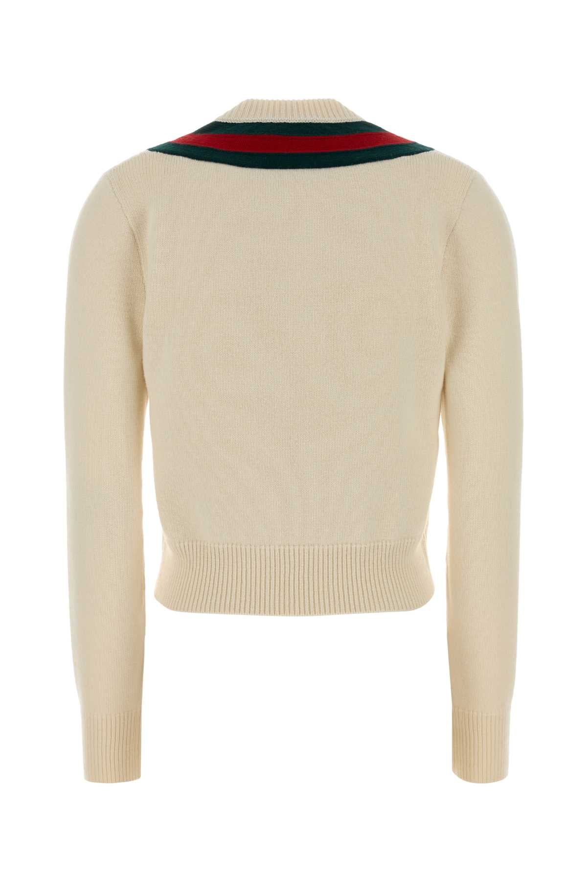 Ivory Wool Sweater Softwhitegreenred Exterior: Maglie