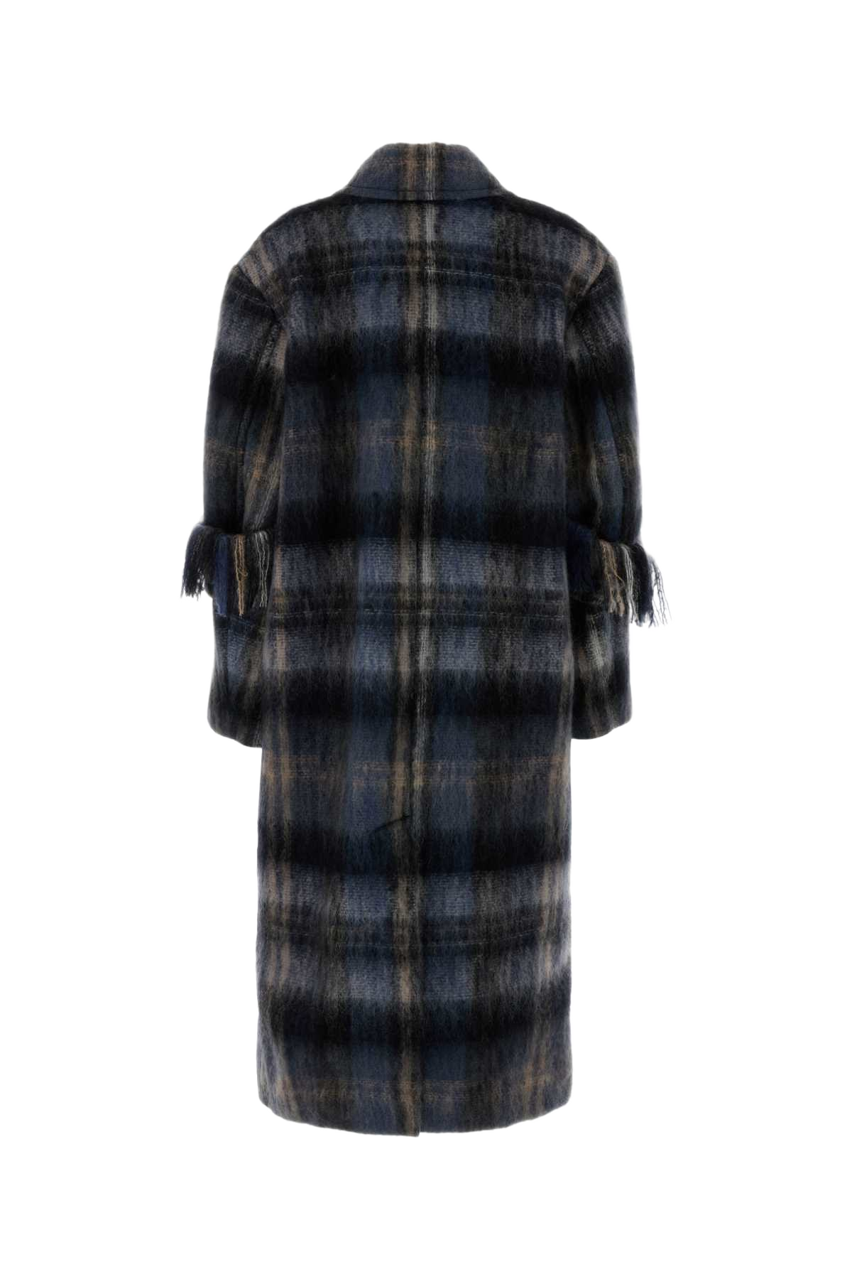 Embroidered Mohair Blend Coat Blue/multicolor Cappotti