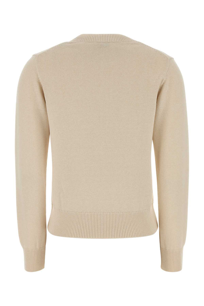 Cream Cotton Blend Sweater Ecru Exterior: Wool Maglieria