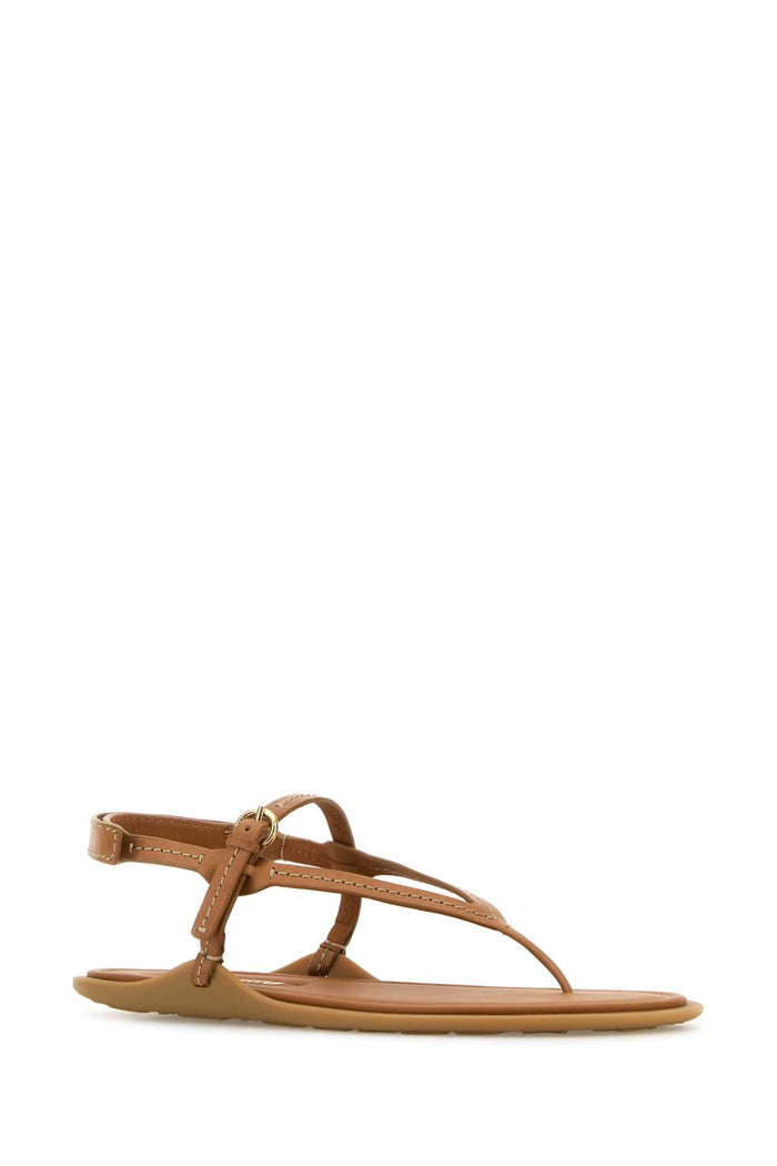 Camel Leather Thong Sandals Naturale Sandali