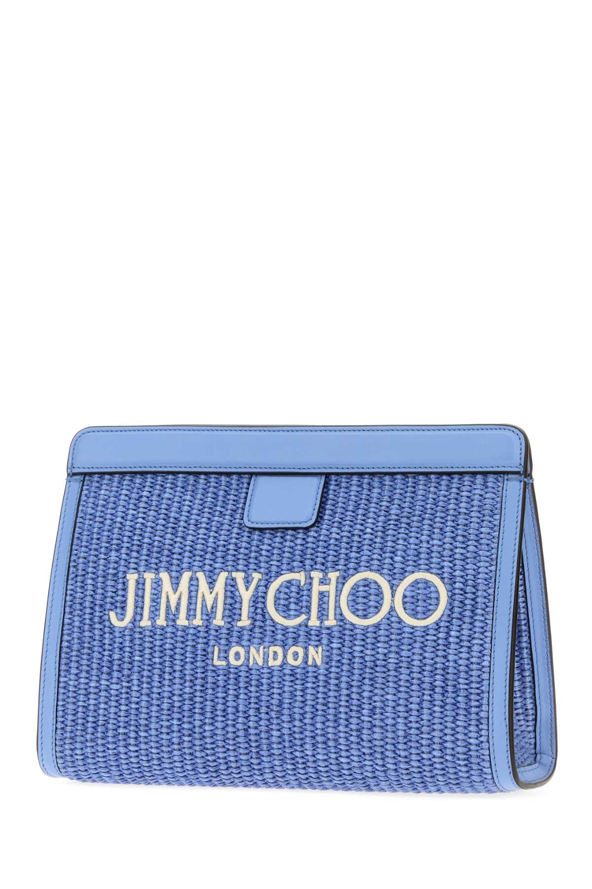 Light Blue Raffia Avenue London Clutch Oceanblueecru