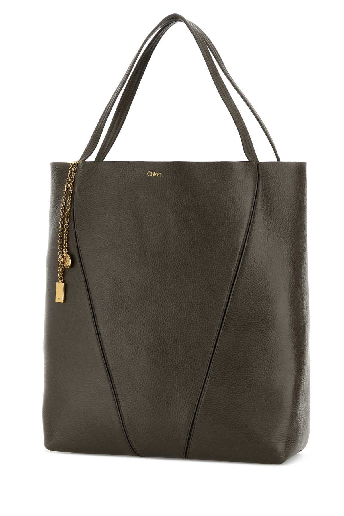 Dark Grey Leather Large Spin Shopping Bag Flannelgrey Borse A Mano